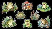 Cute frog sticker set isolated on transparent background, ready for t-shirt design, clipart, print on demand, sublimation, and scrapbooking projects.