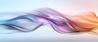 Flowing abstract smoke waves in blue, purple, and orange gradient colors creating smooth ethereal curves against light background. Modern design element.