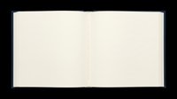 Open hardcover notebook with blank cream pages, isolated on transparent background. Ready for stickers, clipart, t-shirt design, and print on demand use.