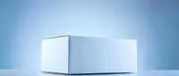 White cardboard box on clean blue gradient background for product packaging mockup and commercial presentation needs.