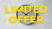 Limited offer bold yellow text over a concrete wall with a round clock, conveying urgency and time-sensitive deals for marketing banners.