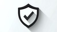 Black shield with checkmark icon on white background, modern minimalist security symbol with long shadow effect for protection and verification concepts.