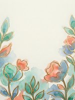 Watercolor floral border with coral and teal blooms, gold outlines on cream background, soft pastel botanical art for cards and invitations.