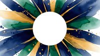 Watercolor sunburst frame with navy blue, green and gold rays radiating from white circle center. Abstract burst design for logos and branding projects.