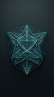 Geometric wireframe polyhedron with turquoise lines on dark background, representing abstract technology, data visualization, network connectivity, and digital innovation concepts.