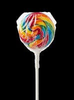 Rainbow swirl lollipop in plastic wrap on a stick, isolated on transparent background. Great for candy clipart, stickers, t-shirt design, print on demand, and sublimation projects.