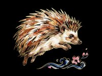 Watercolor hedgehog leaping over floral waves, isolated on transparent background, ready for stickers, t-shirt design, print on demand, and clipart use.