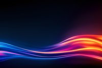 Vibrant glowing waves of blue and orange light streaking across dark background create dynamic flowing energy effect for technology and motion designs.