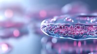 Macro shot of transparent glass with pink bubbles and bokeh effect creating dreamy atmosphere. Soft focus abstract background with liquid and air bubbles.