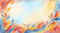 Colorful watercolor flourishes and swirls frame a bright, airy center space with warm yellow and cool blue tones, ideal for backgrounds, invitations, and design templates.