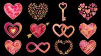 Romantic heart collection with pink, red, and gold designs isolated on transparent background, ready for t-shirts, stickers, clipart, sublimation, print-on-demand products and digital crafts.