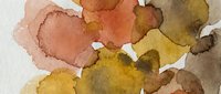 Abstract watercolor painting with warm autumn colors blending organically on textured paper creating artistic background for creative projects.