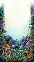 Enchanted forest frame with whimsical mushrooms, magical flora, and starlit woodland border on cream background. Perfect for invitations, greeting cards, posters, and fantasy-themed designs.