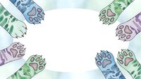 Watercolor dog paws in circle formation on white background. Colorful pet paw prints frame with copy space for veterinary clinic, animal shelter designs.