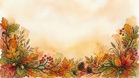 Watercolor autumn foliage border with orange maple leaves, berries and botanical elements on warm beige background for seasonal greeting cards and fall decorations.