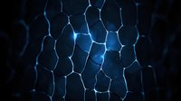 Glowing blue hexagonal mesh network pattern on dark background creates futuristic technological abstract with depth and luminous nodes for tech concepts.