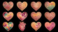 Decorative heart shapes with ornamental patterns, floral designs, and gradient colors isolated on transparent background. Ready for t-shirt designs, clipart, stickers, sublimation, print-on-demand products, and digital crafts.