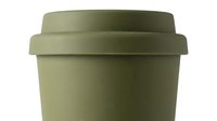 Sage green reusable coffee cup with lid for eco-friendly beverage storage and sustainable daily use.