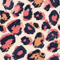 Modern abstract leopard print pattern in coral pink, navy blue and terracotta colors on beige background. Seamless repeat design perfect for fashion, textile and surface pattern projects.