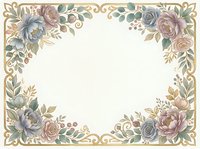 Vintage floral frame with ornate gold scrollwork and botanical roses, peonies, and foliage corners on cream background. Isolated design element for invitations, cards, and decorative projects.