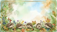 Hedgehogs surrounded by wildflowers, ferns, and autumn leaves in watercolor style. Isolated on white background, ready for design projects, invitations, and children's illustrations.