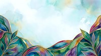 Watercolor botanical illustration with vibrant iridescent foliage and flowing leaves in jewel tones, isolated on white background for design projects.