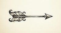 Hand-drawn arrow with decorative feathers in vintage sketch style on textured paper background for rustic design projects and bohemian decor.
