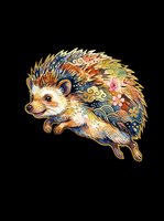 Colorful watercolor hedgehog with Japanese floral patterns, isolated on transparent background. Ready for stickers, t-shirt design, print on demand, and sublimation.