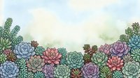 Colorful succulent plants border with pastel watercolor background for botanical design projects and nature-themed decorations.