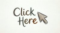 Hand-drawn click here text with cursor arrow sketch on white background, call to action design element for web and digital marketing.