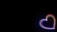 Glowing neon heart with colorful light trails on dark background for romantic designs, Valentine's Day projects and love-themed graphics.