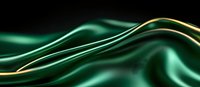 Elegant emerald green and gold waves create luxurious flowing silk-like texture against dark background, abstract modern design for luxury branding and packaging.