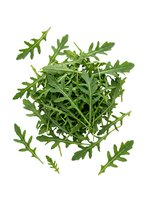 Fresh arugula leaves isolated on white background, ready for culinary, food packaging, restaurant menu, and healthy eating design projects.