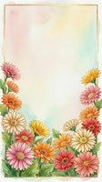 Watercolor gerbera daisy floral frame with pastel gradient background and copy space for greeting cards or invitations.