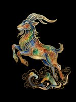 Ornate goat with decorative horns and flowing mane, isolated on transparent background. Ready for t-shirt design, clipart, stickers, sublimation, and print-on-demand products.