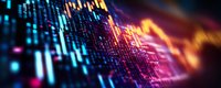 Vibrant digital stock market data visualization with glowing blue and orange lines showing financial trends against dark background, modern trading analytics display.