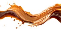 Dynamic liquid caramel or chocolate wave splash with smooth flowing curves and droplets, perfect for food packaging design, confectionery advertising or beverage marketing materials.