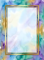 Watercolor rainbow gradient background with gold double frame border, isolated on white space for text overlay, greeting cards, invitations, posters.