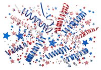 Patriotic word cloud featuring red, white, and blue text with stars and stripes scattered across white background. Words include freedom, liberty, and independence. Isolated design element suitable for t-shirts, posters, and promotional materials.