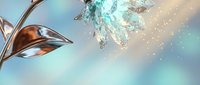 Futuristic metallic plant with glowing turquoise energy particles and light effects on soft gradient background for sci-fi design projects.