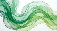 Abstract green flowing waves with translucent layers creating dynamic movement on white background for modern design projects and creative presentations.