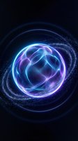 Glowing energy sphere with electric plasma waves and cosmic particles swirling in space for futuristic technology and science fiction concepts.