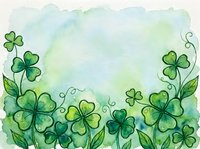 Watercolor green clover shamrock border background with copy space for Saint Patricks Day greeting cards and spring designs.