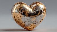 Metallic copper heart with weathered patina texture isolated on neutral background for romantic design projects and Valentine decorations.