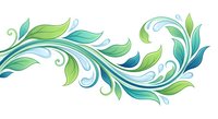 Elegant flowing botanical ornament with swirling leaves in green and blue tones isolated on white background for decorative design projects.