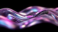 Flowing abstract waves in vibrant pink, purple and blue colors with glittering particles creating dynamic motion effect against black background. Modern design element.