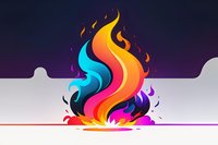 Vibrant multicolored flame artwork with swirling orange, blue, and purple fire elements against dark background, stylized abstract design for creative projects.