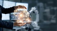 Businessman holding glowing globe with digital network connections, representing global business, innovation, and worldwide communication for corporate and technology concepts.