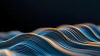 Abstract wavy lines in blue and gold creating dynamic flowing pattern against dark background. Elegant design for luxury branding and modern decor.
