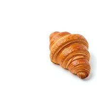 Fresh golden croissant with flaky layers isolated on white background for bakery menu design and culinary projects.